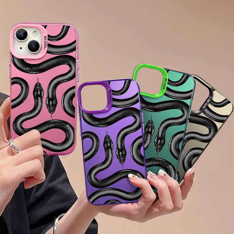 เคสโทรศัพท์มือถือ ซิลิโคน กันกระแทก ลายงู สีชมพู เขียว ดํา สําหรับ IPhone15 14 13 12 11 Pro Max XS X