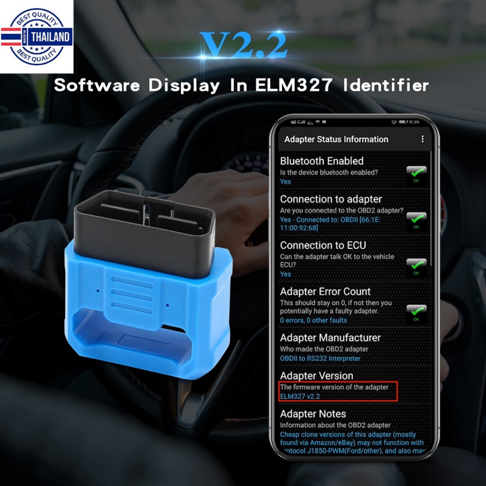 ใหม่ V018 ELM327 V2.2 Bluetooth 5.0 OBD2 Adapter for iOS Android Realtime Data &amp; Diagnostic Tool