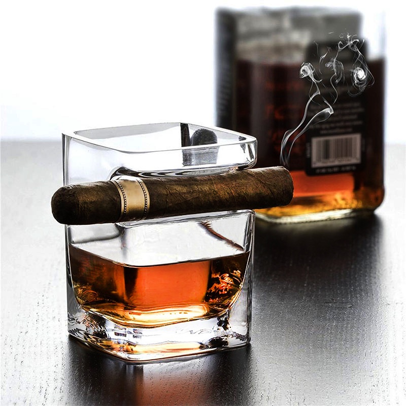 Square crystal cigar glass, transparent glass, whiskey, liquor and spirit glass, KTV bar