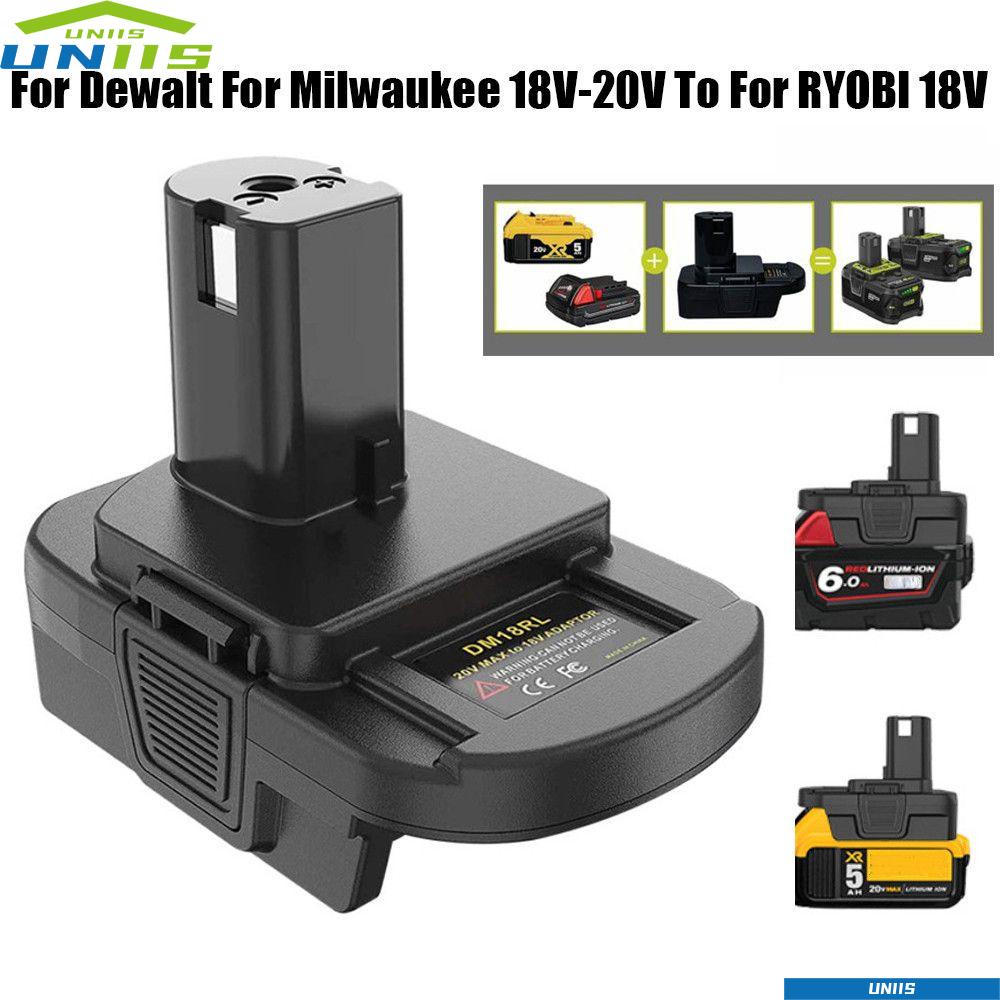 Uniis อะแดปเตอร์แบตเตอรี่ลิเธียมไอออน DM18RL แบบเปลี่ยน สําหรับ Dewalt Milwaukee 18V-20V เป็น RYOBI 18V