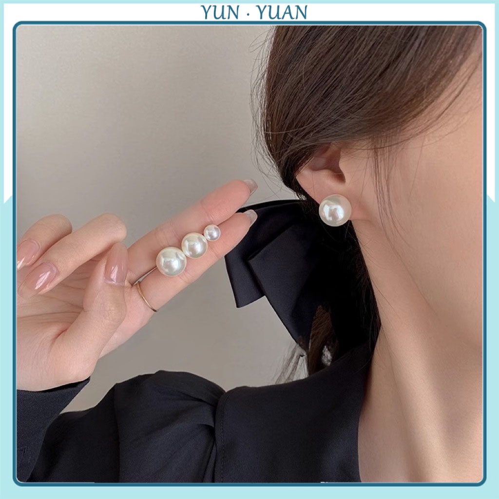 [Yunyuan] ต่างหูสตั๊ด ประดับมุก ทรงกลม สไตล์เกาหลี แฟชั่น สําหรับผู้หญิง