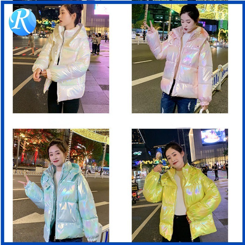เสื้อแจ็กเก็ต เสื้อโค้ท มีฮู้ด ทรงหลวม แบบหนา สีสันสดใส แฟชั่นฤดูใบไม้ร่วง และฤดูหนาว สําหรับผู้หญิง
