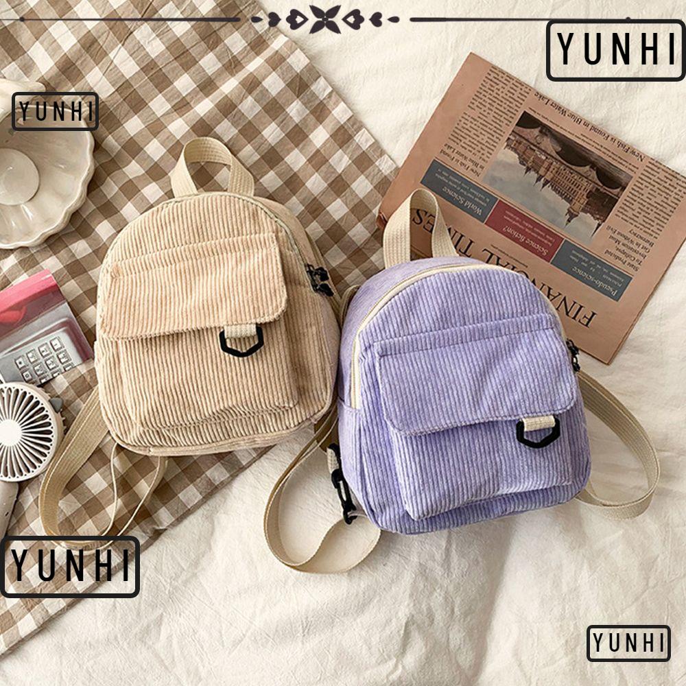 Yunhi กระเป๋าเป้สะพายหลัง ผ้าลูกฟูก ขนาดเล็ก เรียบง่าย สําหรับเดินทาง