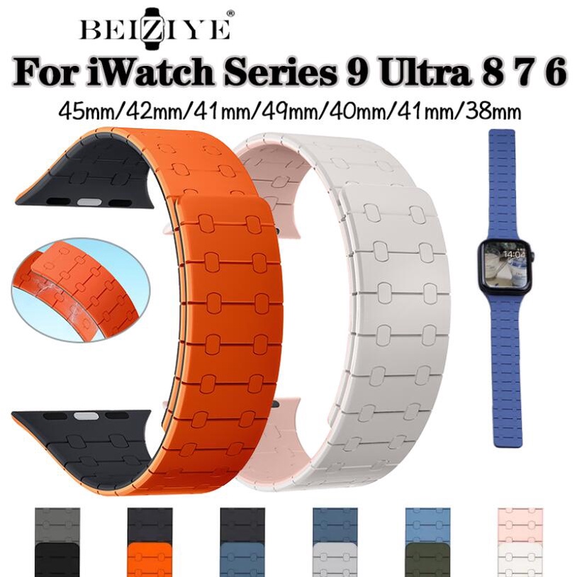 สายนาฬิกาข้อมือซิลิโคนแม่เหล็ก สําหรับ IWatch Band 44/49/40/42 มม. 41 มม. 45 มม. IWatch Series 9 8 7 6 SE 5 4 Ultra 2