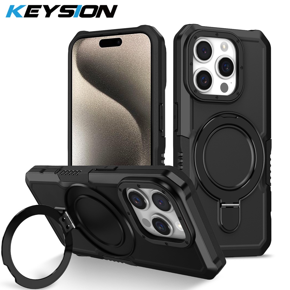 Keysion เคสโทรศัพท์มือถือ ซิลิโคน PC กันกระแทก พร้อมแหวนขาตั้งโลหะ สําหรับ iPhone 13 Pro Max 12 11 Pro Max