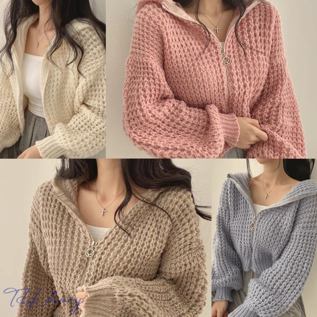 เสื้อคลุมไหมพรมมีฮู้ด คาร์ดิแกน ลาย/สีพื้น สไตล์แฟชั่น (ส่งจากกรุงเทพฯ)
