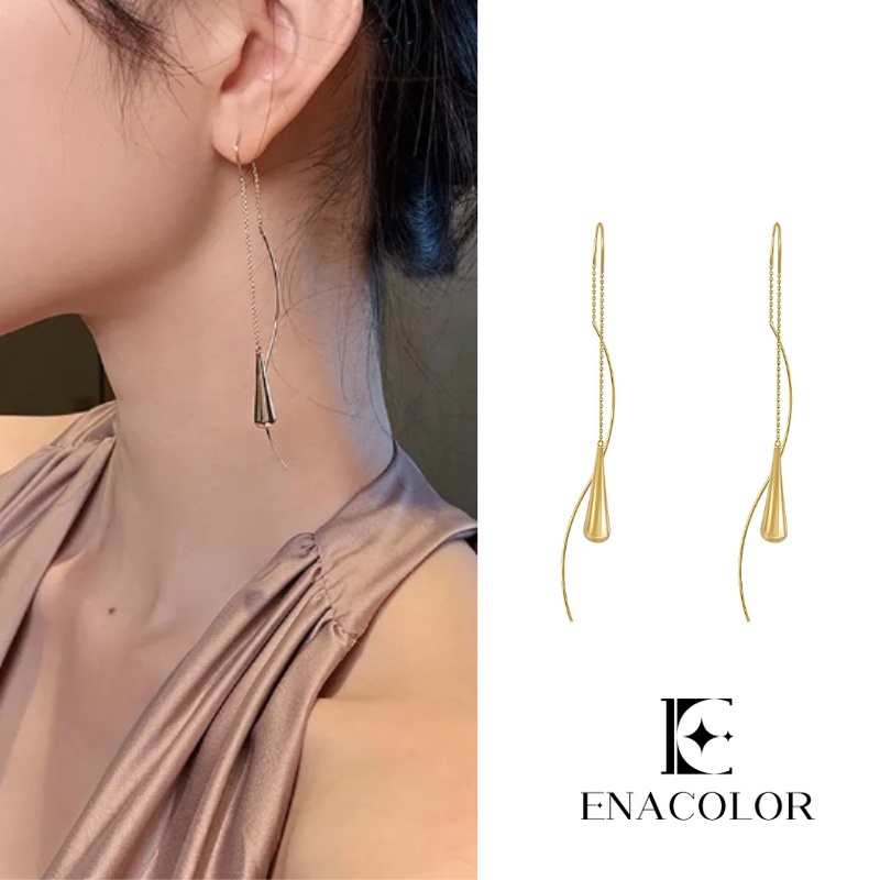 Enacolor สวยหรู แฟชั่นเกาหลี พู่ยาว ทอง โลหะ ห้อยต่างหู สําหรับผู้หญิง เด็กผู้หญิง เครื่องประดับ ใหม่ 2024