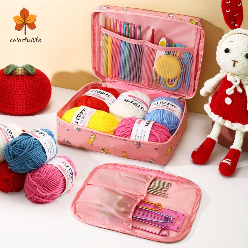 ชุดเข็มถักโครเชต์ พร้อมกระเป๋าจัดเก็บ DIY สําหรับผู้เริ่มต้น