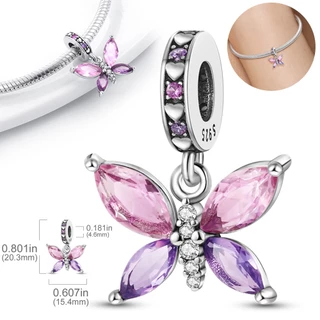ใหม่ 925 เงินสเตอร์ลิงลูกปัดสีม่วงดอกไม้ Dangle Charm Fit ยี่ห้อสร้อยข้อมือและสร้อยคอเครื่องประดับของขวัญทํา