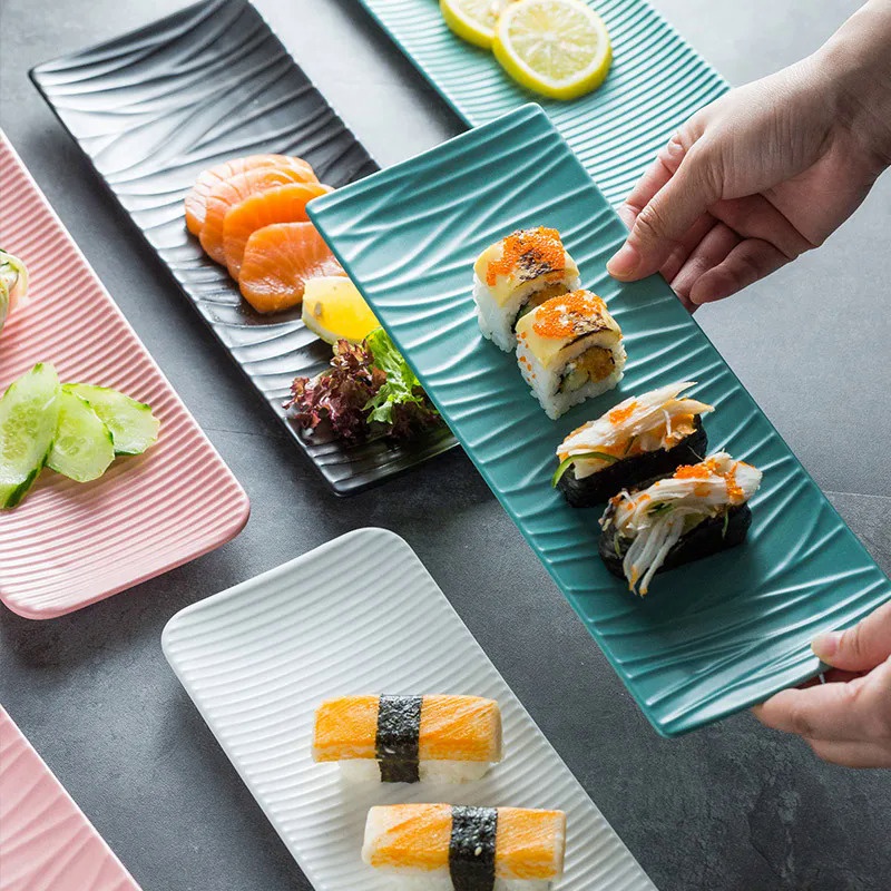 Nordic Ceramic Rectangular Sushi Long Plate Dessert Cake Snack Pastry Western Food Salmon Sashimi Gr