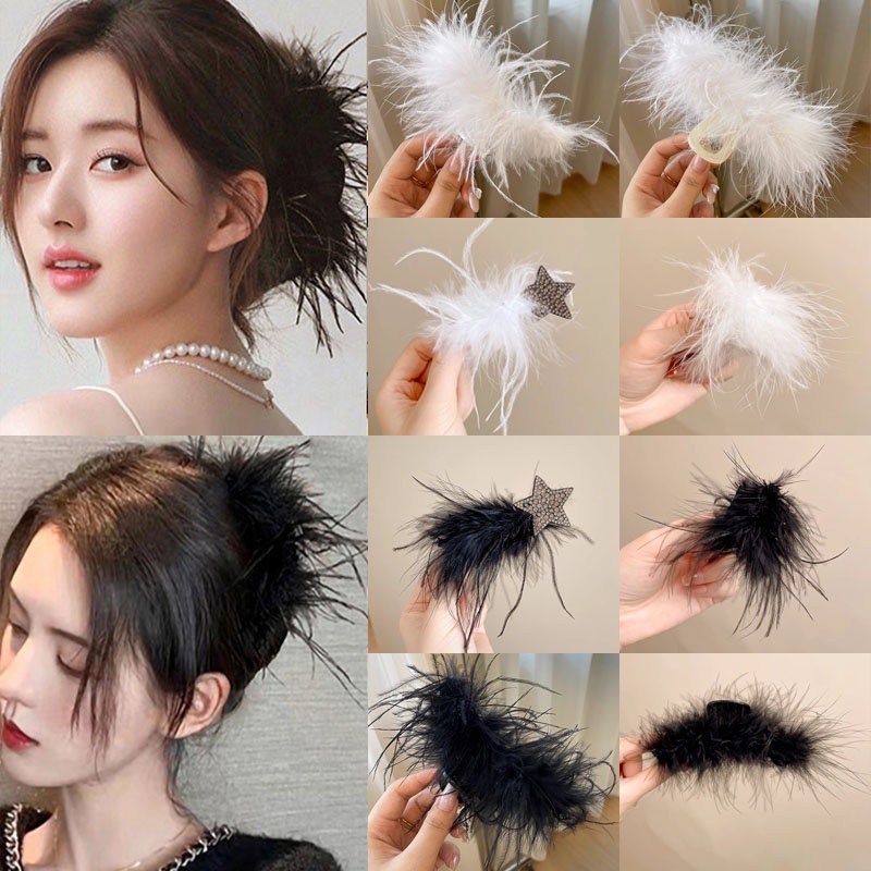 กิ๊บติดผม รูปหัวฉลาม ประดับขนนก ขนาดใหญ่ สไตล์เกาหลี