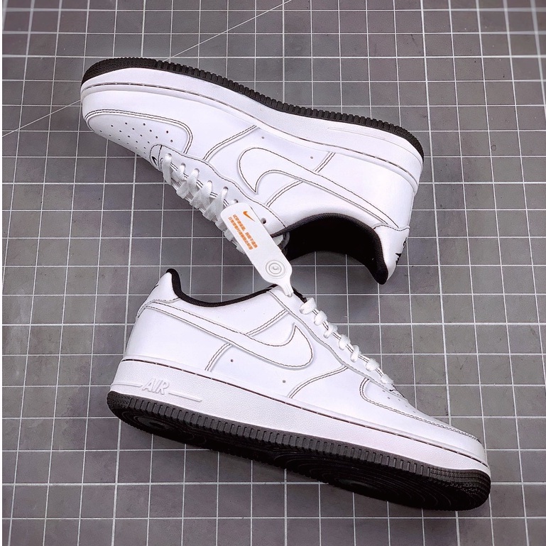 NIKE AIR Force 1 Low White Black Stitching Sneakers