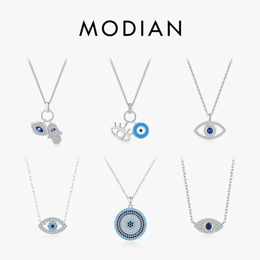 Modian สร้อยคอเงินแท้ 925 จี้รูปขนตา สีฟ้าเทอร์ควอยซ์ เซ็กซี่ เครื่องประดับ สําหรับผู้หญิง