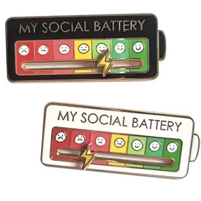 เข็มกลัดแบตเตอรี่สังคม - My Social Battery Creative Lapel Pin, Fun Enamel Emotional Pin 7 Days A Wee