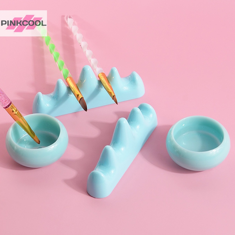 Pinkcool ขายดี ถ้วยปากกาล้างเล็บ พร้อมที่วาง สําหรับทําความสะอาดเล็บ 1 ชิ้น