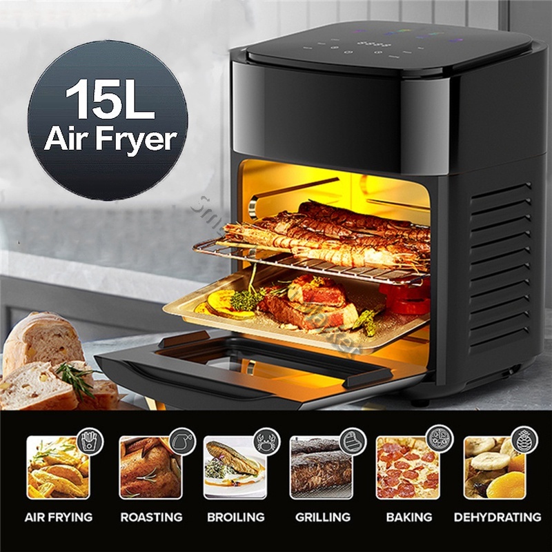 หม้อทอดไร้มัน2024 Air Fryer เตาอบ หม้อทอดไฟฟ้า หม้อทอดไร้น้ำมัน ควบคุมการสัมผัสความจุขนาดใหญ่ 15ลิตร รับประกัน 1 ป