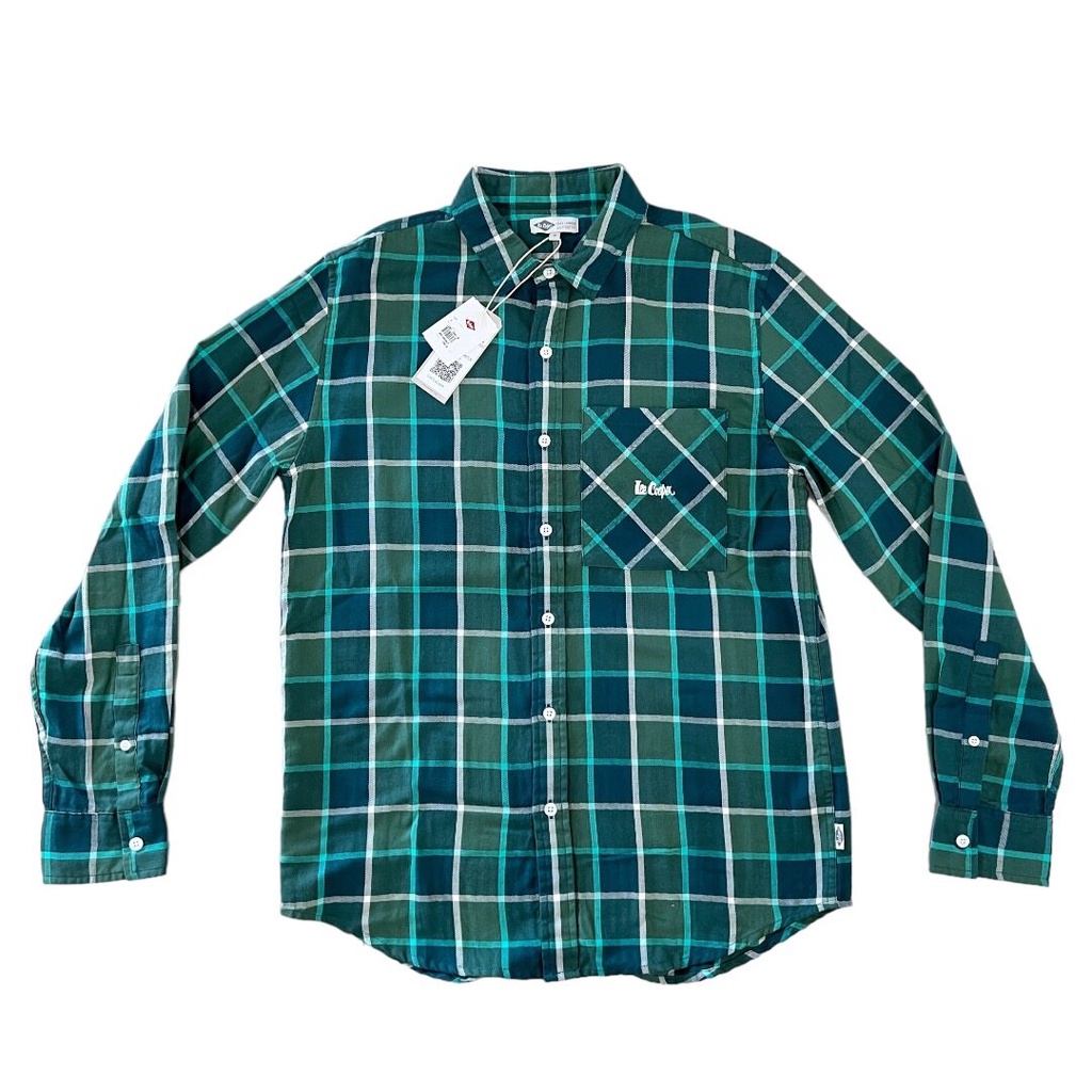 LEE COOPER  เสื้อเชิ้ตผู้ชาย แขนยาว  ผ้าไม่ยืด สีเขียวลายสก๊อต  รุ่นนี้โอเวอร์ไซส์   ของแท้จาก SHOP