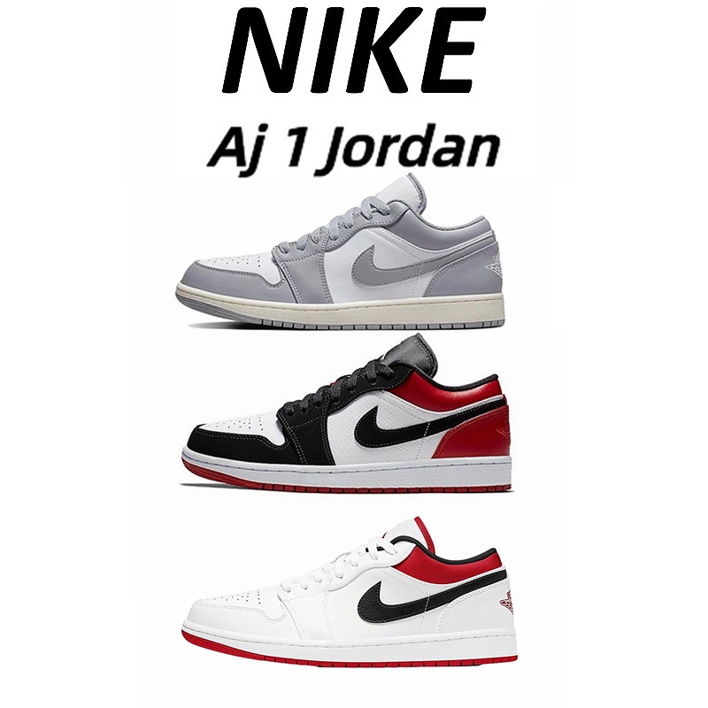 (สินค้าสปอต) Nike Air Jordan 1 Low aj1 สีดำและสีขาวสีแดง Chicago Low Top รองเท้าผ้าใบสำหรับบุรุษและ
