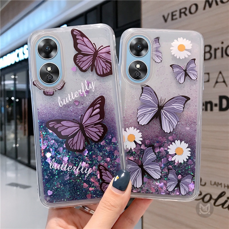 ปลอกสําหรับ OPPO Reno 11F 8T 8Z 7Z 5 5F 4 4F 2 2F 3 6 7 8 9 10 11 12 13 14 Pro โปร่งใส Bling ผีเสื้อ Liquid Quicksand ซิลิโคนนุ่มโทรศัพท์กลับกรณี