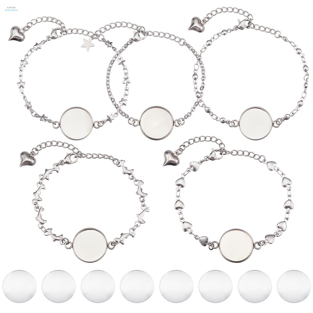 สร้อยข้อมือ สเตนเลส 304 10 ชิ้น พร้อมถาดสีสเตนเลสใส 16 มม. (14.8~15.8 ซม.) 10 ชิ้น