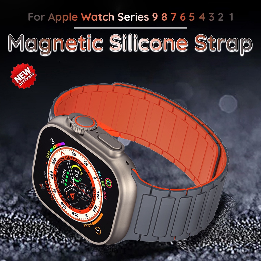 สายนาฬิกาข้อมือซิลิโคน แบบแม่เหล็ก สําหรับ iWatch Ultra 2 49 มม. 45 มม. 44 42 มม. 38 40 41 มม. iWatch series 9 8 7 6 5 4 se 3