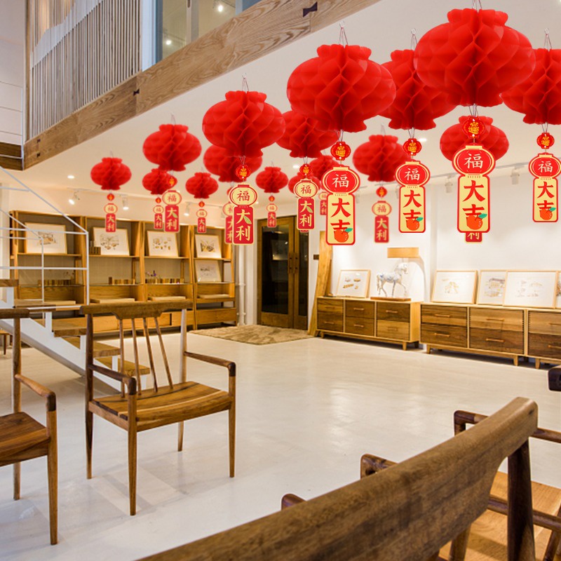 โคมไฟกระดาษ รูปรังผึ้ง ประดับพู่ยาว สีแดง สไตล์จีนดั้งเดิม สําหรับตกแต่งบ้าน เทศกาลปีใหม่ DIY - รูปที่ 2