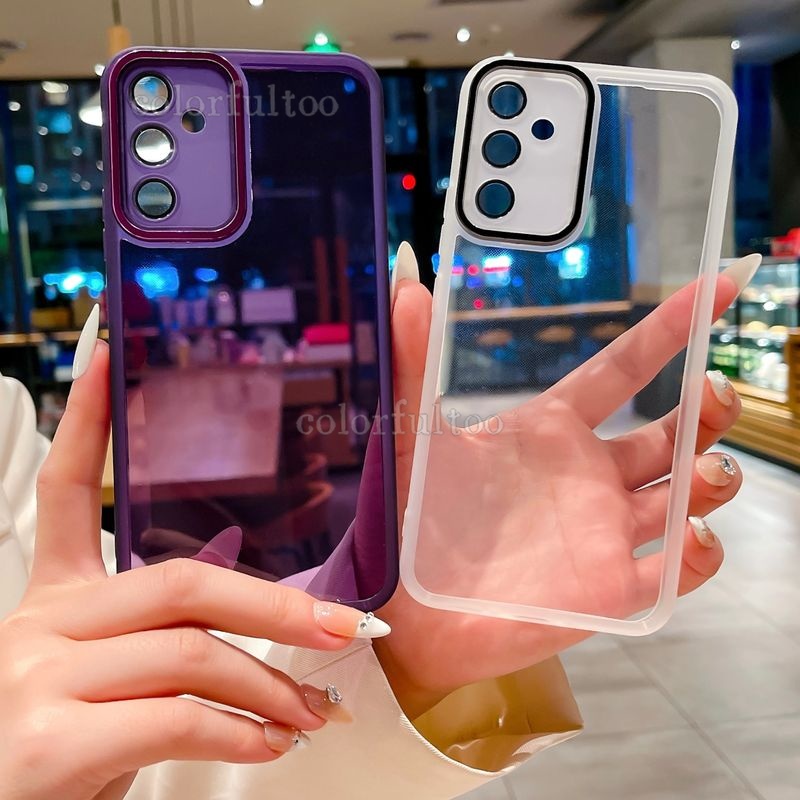 SAMSUNG เคสโทรศัพท์ใสสําหรับsamsung Galaxy A26 A16 A06 A 06 A15 A25 A35 A55 4G 5Gชุบโปร่งใสAcrlic TPUซิลิโคนนุ่มยืดหยุ่นกันกระแทกปลอกเลนส์กล้องป้องกันปกหลัง