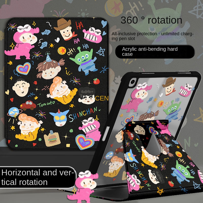 360 ° เคสอะคริลิค ลายการ์ตูน หมุนได้ สําหรับ iPad Gen10 Air4 Air5 Gen9 Gen8 Gen7 Gen6 Gen5 iPad 2020 Air5 Air4 2020 2021 Pro 11