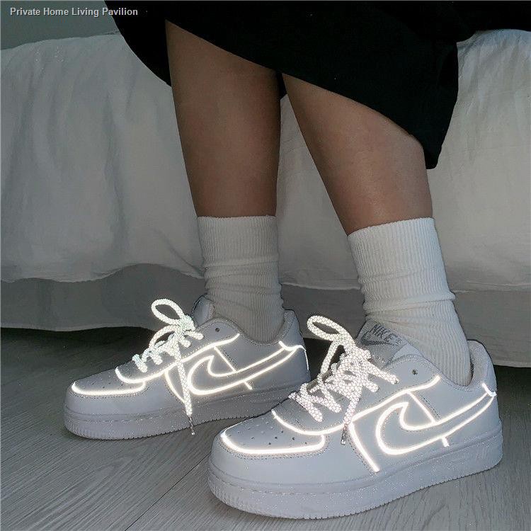 nike nike 【ราคาต่ำสุด】Nike Air Force 1 MID 3M รองเท้าผ้าใบคู่สะท้อนแสง Unisex รองเท้า Starry Ins สี