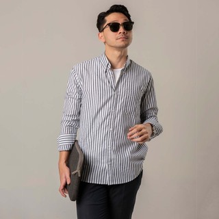 Kemeja Pria Garis WOODCUTTER Basic Butcher Stripe - Dark Grey Lengan Panjang