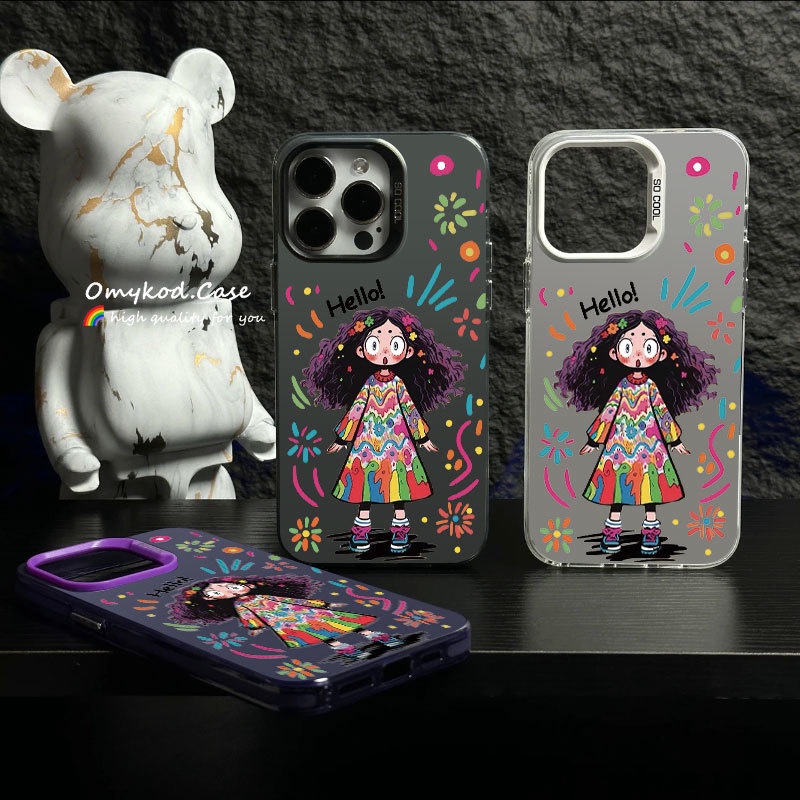 Ready Stock Compatible For iPhone 15 14 13 11 12 Pro Max 8 7 Plus iPhone X Xr Xs Max Cartoon Girl Advanced Frosting Minimalist Letter Lens Frame Anti Drop Phone Case Protection Back Cover
