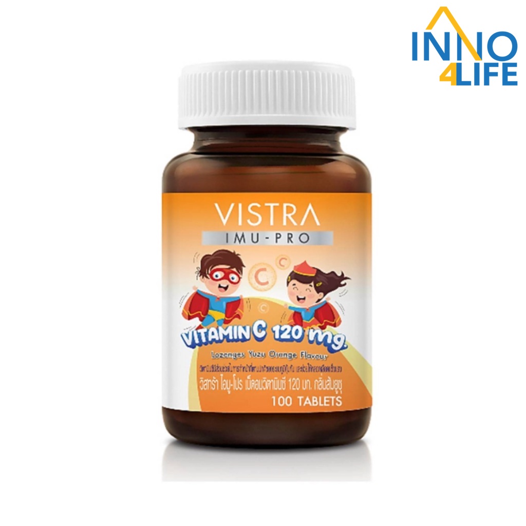 Vistra Imu-Pro Vitamin C 120 mg วิสตร้า ไอมู โปร วิตามินซี ชนิดอม กลิ่นส้มยูซุ สำหรับเด็ก อมหรือเคี้ยว 100 เม็ด [inno]