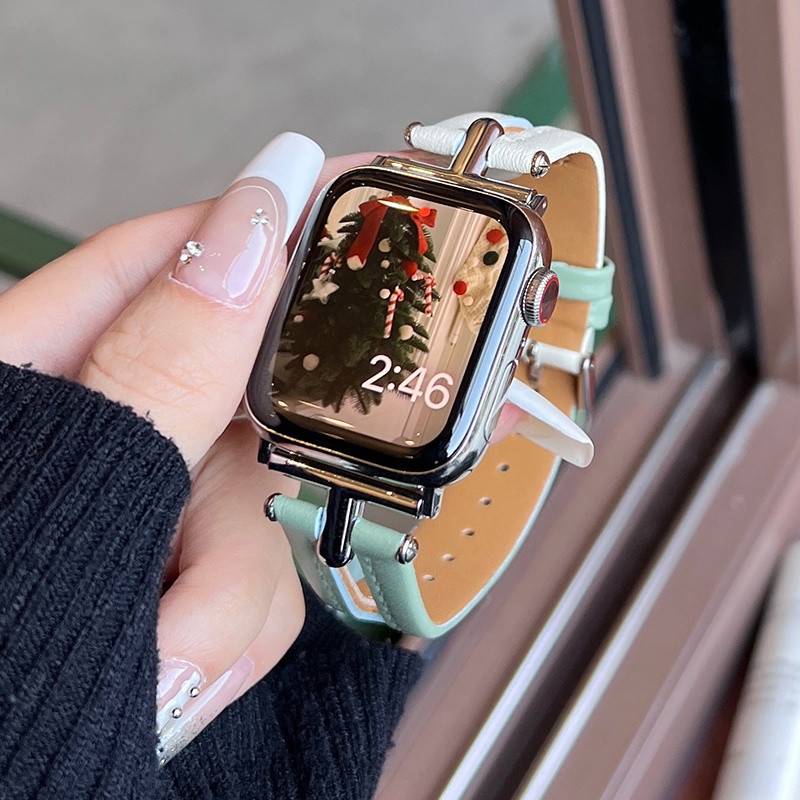 สายนาฬิกาข้อมือหนัง แบบกลวง สองสี อุปกรณ์เสริม สําหรับ Smart Watch Ultra 2 S9 49 มม. 8 7 6 5 SE 4 3 2 iWatch 44 มม. 45 มม. 42 มม. 41 มม. 40 มม.