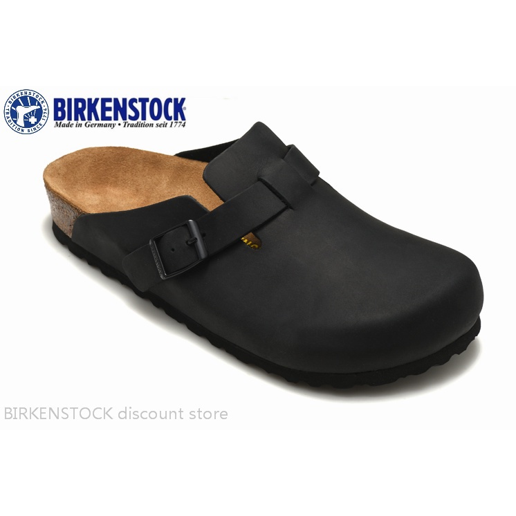【ของแท้】Birkenstock Boston รองเท้าแตะหนัง สีดํา สไตล์คลาสสิก สําหรับผู้ชาย ผู้หญิง ไซซ์ 34-46