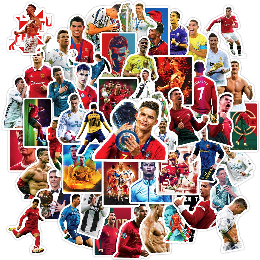 ฟุตบอล Star Cristiano Ronaldo กันน้ํา Graffiti สติกเกอร์น่ารัก 50 ชิ้นสําหรับหมวกกันน็อคจักรยานบัญชีมือกล่องดินสอ Decals LanLanStickersWorld