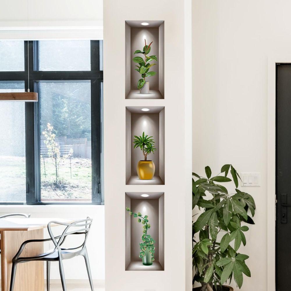 SUHU สติกเกอร์ติดผนัง 3D ต้นไม้กระถางสีเขียว ใบไม้ตกแต่งบ้าน ตกแต่งห้องนอน ห้องนั่งเล่น - รูปที่ 4