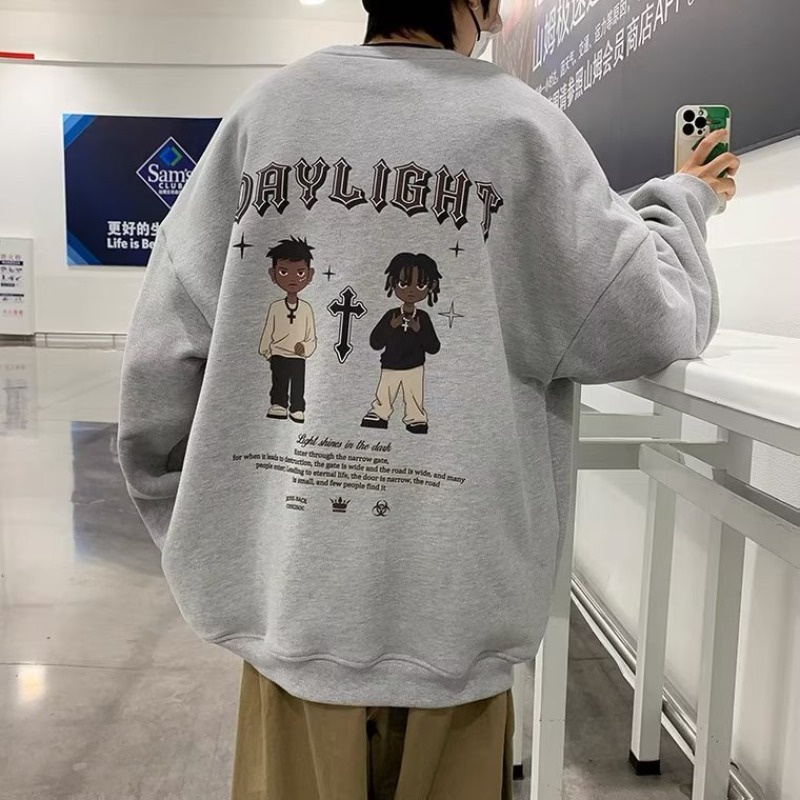 American Fashion Hip-hop Anime Pattern Mens Loose Sweater Casual Couple Outfit