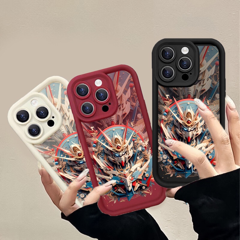 Cartoon Trend Brand Cool Anime Gundam Soft Phone Case Compatible For iPhone 12 13 14 11 Plus Pro Max 12 13 Mini Angel Eyes Wine Red Fashion Soft Silicone Protective Cover