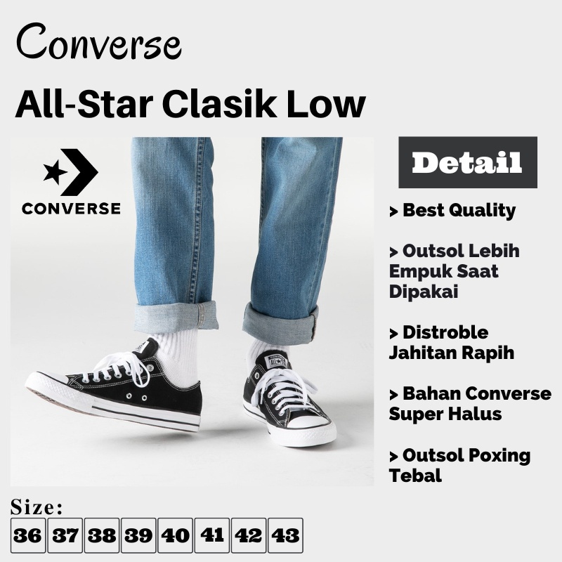 PUTIH HITAM Converse Chuck Taylor All Star OX Black White Black White Classic Low/Converse Chuck 70