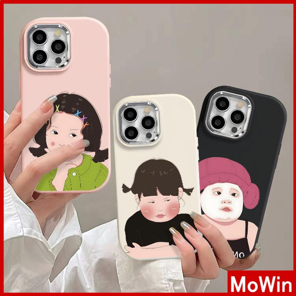 Mowin - เข้ากันได้สำหรับ เคสไอโฟน11 เคส iphone 11 15 pro max กรณีป้องกันลายนิ้วมือ TPU นุ่มโลหะไฟฟ้ากรอบกล้องน่ารัก Double Ponytails สาวเข้ากันได้กับ iPhone 14 13 12 11 PRO MAX XS 8 PLUS