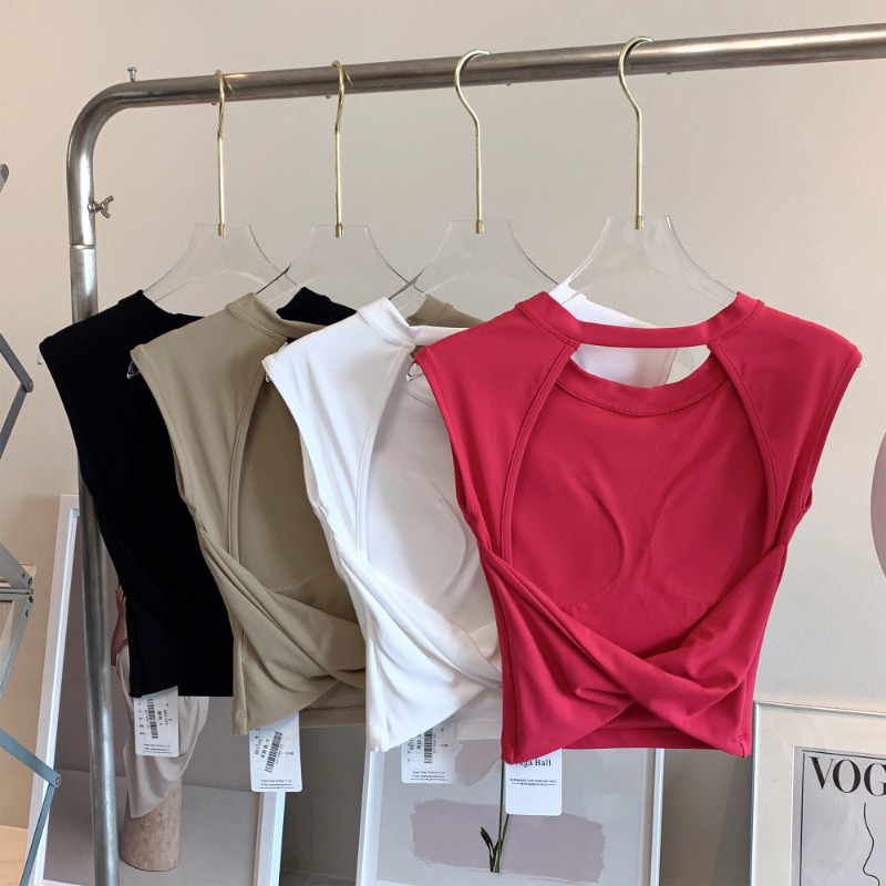 【MAGGIEYOGA】เสื้อกั๊กแขนกุด แผ่นรองหน้าอกกึ่งคงที่ เสื้อกั๊กโยคะ เสื้อกีฬาด้านหลังระบายอากาศได้