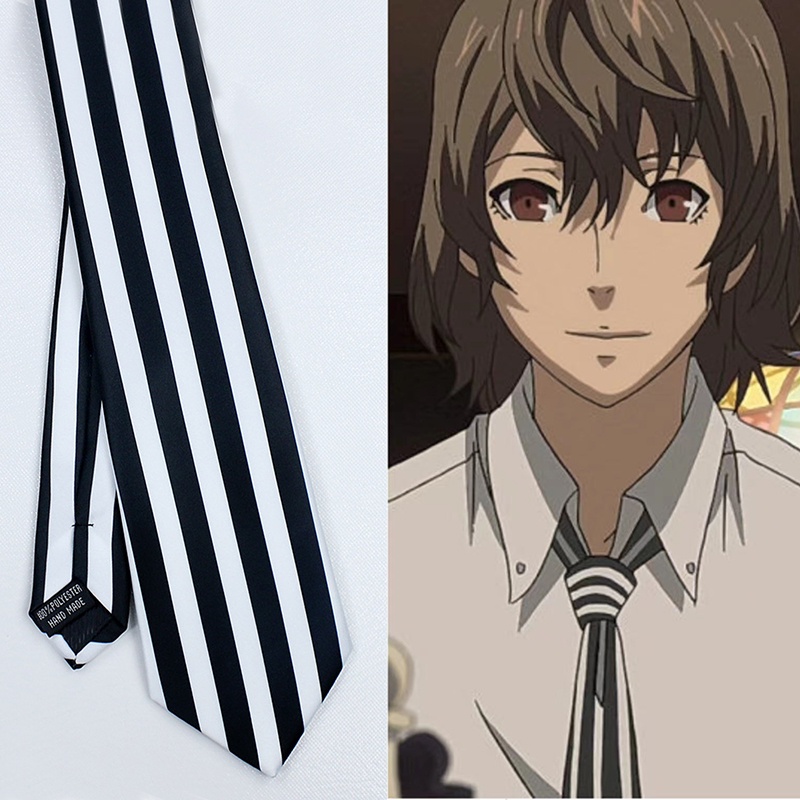 Persona 5 Goro Akechi คอสเพลย์ Tie สีดําสีขาวลายเนคไทคอสเพลย์ Props ฮาโลวีนอุปกรณ์เสริม