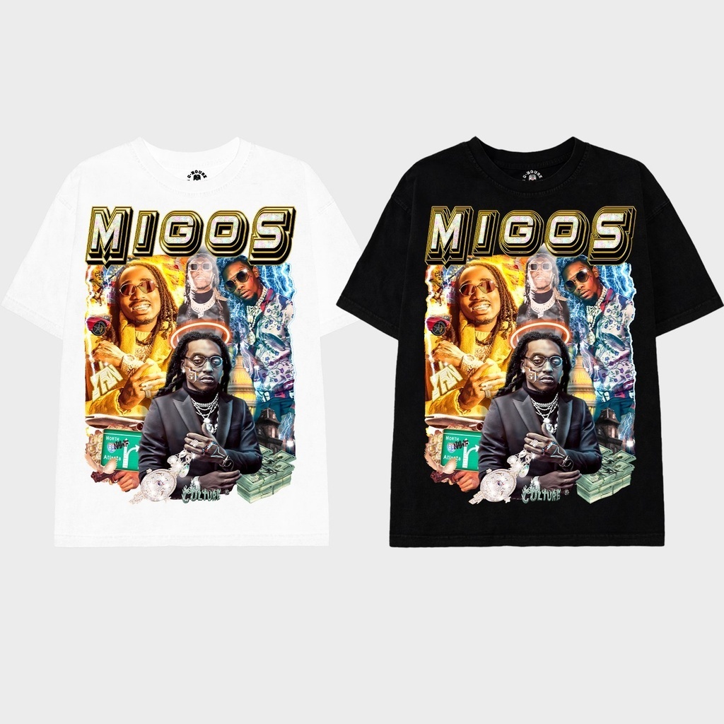 เสื้อยืด Rapper Migos Quavo Trio Takeoff Offset Unisex สไตล์ฮิปฮอป G-House Lifestyle