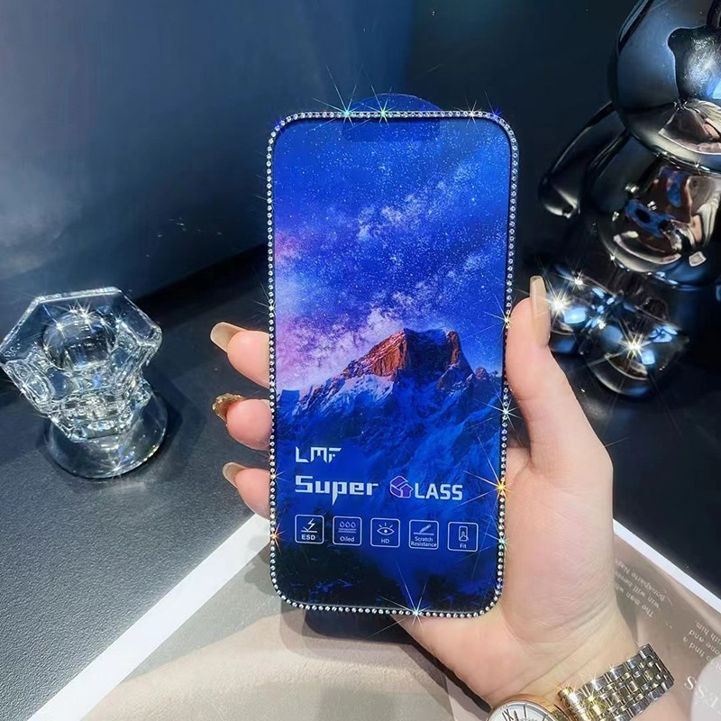 ฟิล์มกระจกนิรภัยกันรอยหน้าจอ เรืองแสง ประดับเพชร หรูหรา สําหรับ iPhone 12 12Pro 13 13Pro Max 15 15Pro 14 14Pro Max 15+ 14+ - รูปที่ 5