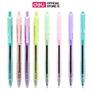 ปากกาลูกลื่น Deli ปากกาแบบกด ปากกา หมึกน้ำเงิน เส้น 0.5mm (คละสี 1 แท่ง) เครื่องเขียน อุปกรณ์การเรียน