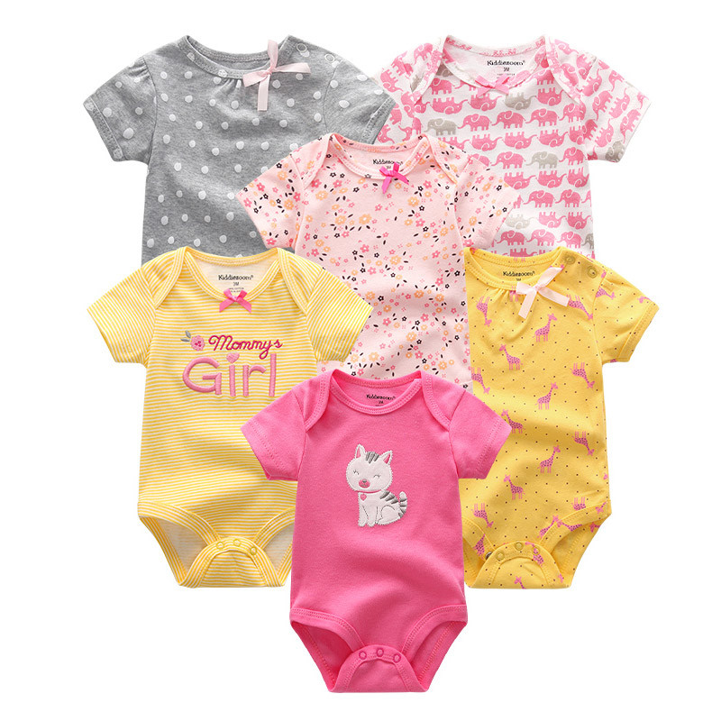 Kiddiezoom 6 ชิ้นน่ารัก 100% CottonBaby BoyGirl บอดี้สูทแขนสั้นเสื้อผ้าทารกแรกเกิด