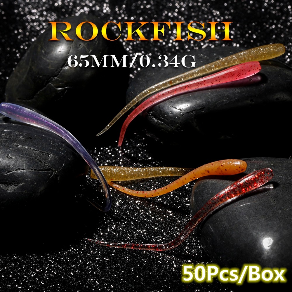 สีใหม่! 50 ชิ้น/กล่องเหยื่ออ่อนเหยื่อตกปลา 65 มม.0.34g Wobbler Worm Isca Rock ตกปลา Ajing ตกปลาปลาเทราท์ Lure Bass