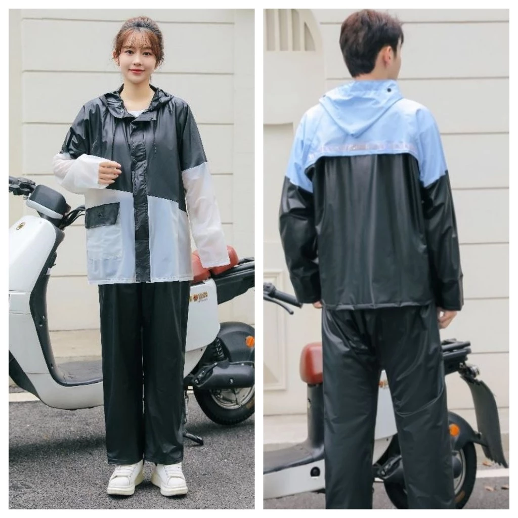 ชุดเสื้อกันฝนกันน้ำแบบเต็มตัว สองชิ้นสำหรับขับขี่กลางแจ้ง
