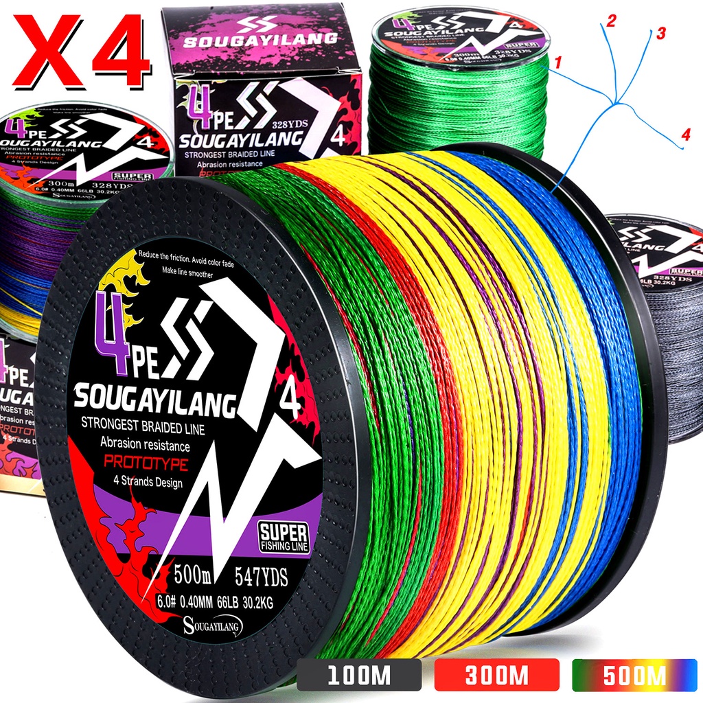Sougayilang สายตกปลา100/300/500เมตร สายเอ็นตกปลา PE Braided X4 Strand 18LB-66LB 
