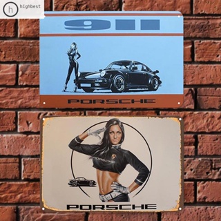 PORSCHE [Highbest.th] ภาพวาดเหล็ก ทรงสี่เหลี่ยมผืนผ้า สไตล์วินเทจ สําหรับตกแต่งผนังบ้าน 2 ชิ้น